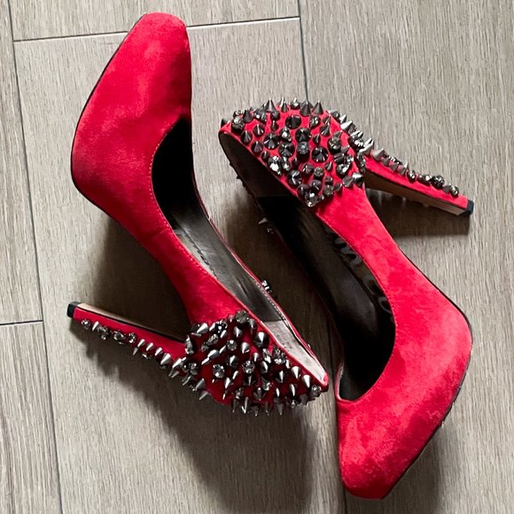 Sam Edelman "Roza" Jeweled/Studded Pumps in Ruby Red - Picture 2 of 8